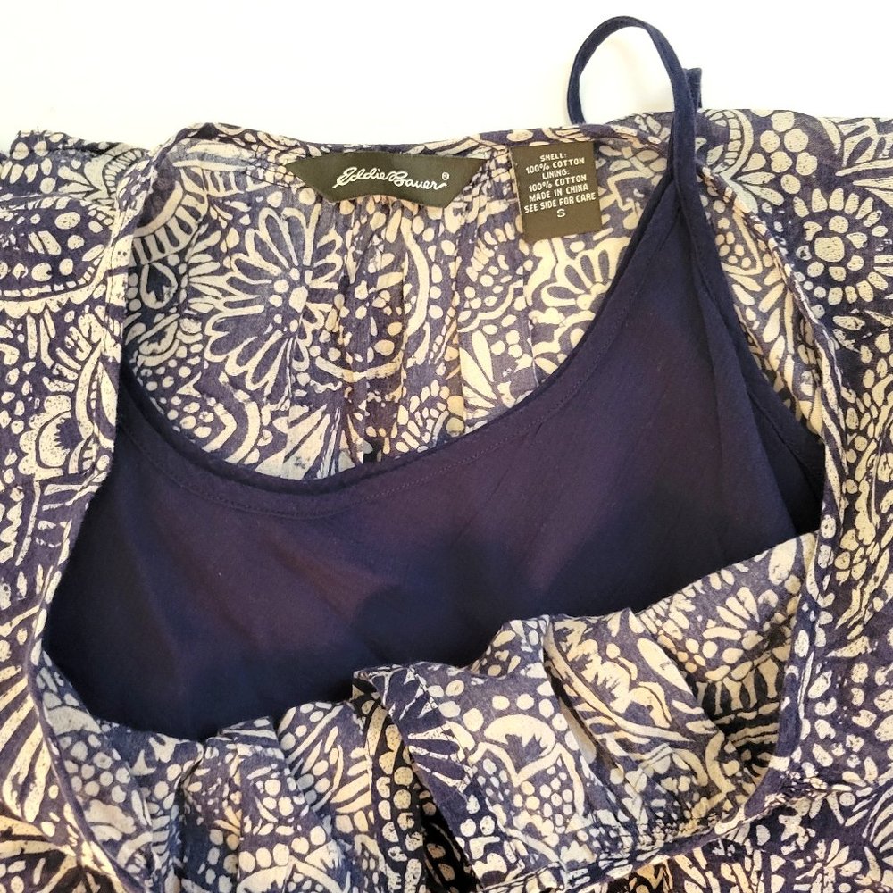 Eddie Bauer Blue Paisley Floral Batik Print Peasant Dress - Picture 6 of 6